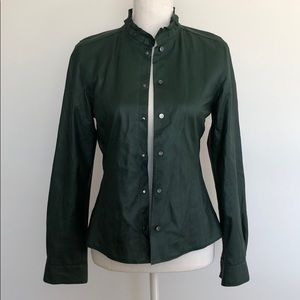 Elie Tahari forest green leather button down